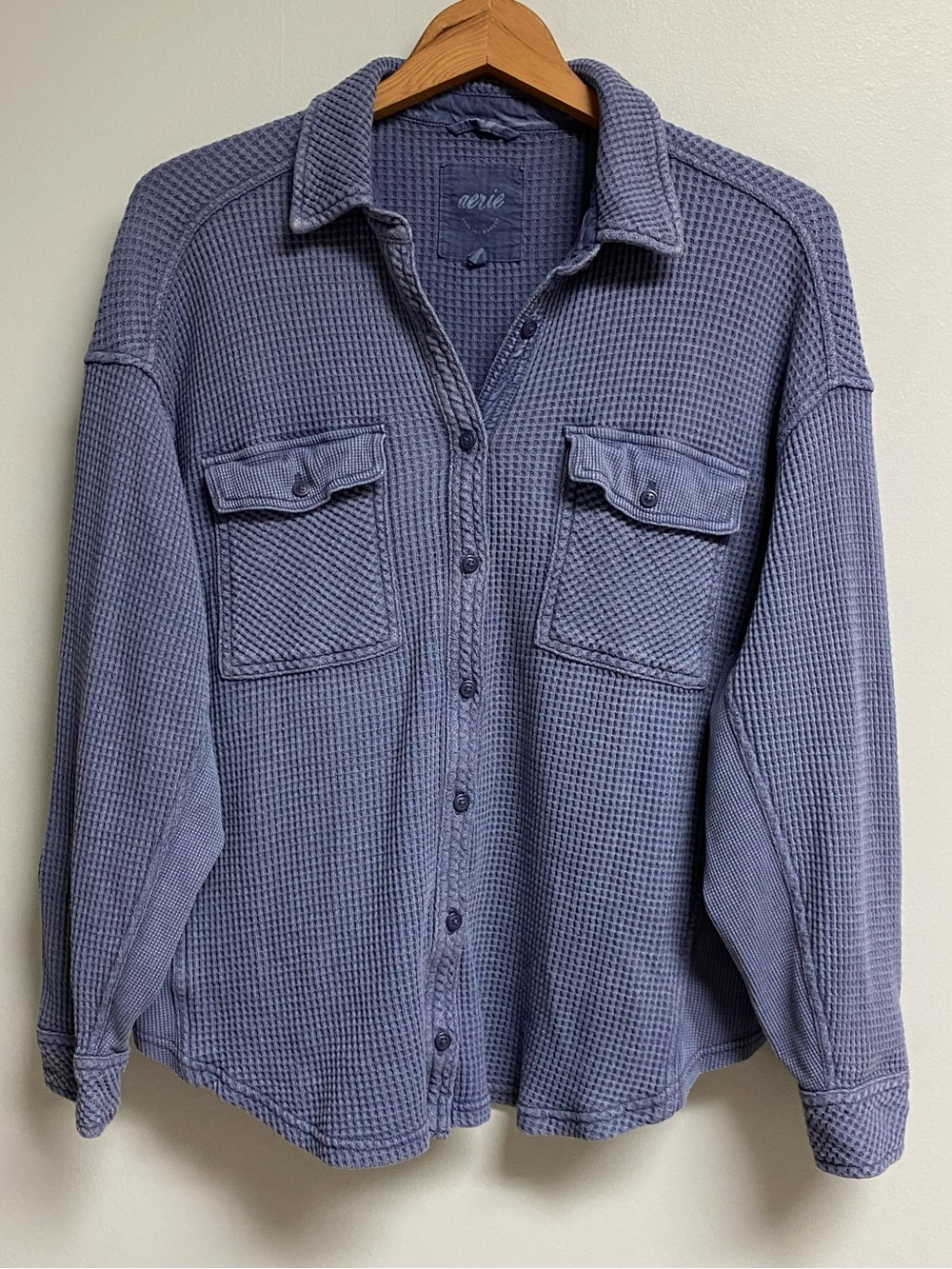 AERIE WAFFLE KNIT OVERSIZED LUMBER JANE TOP - SMALL